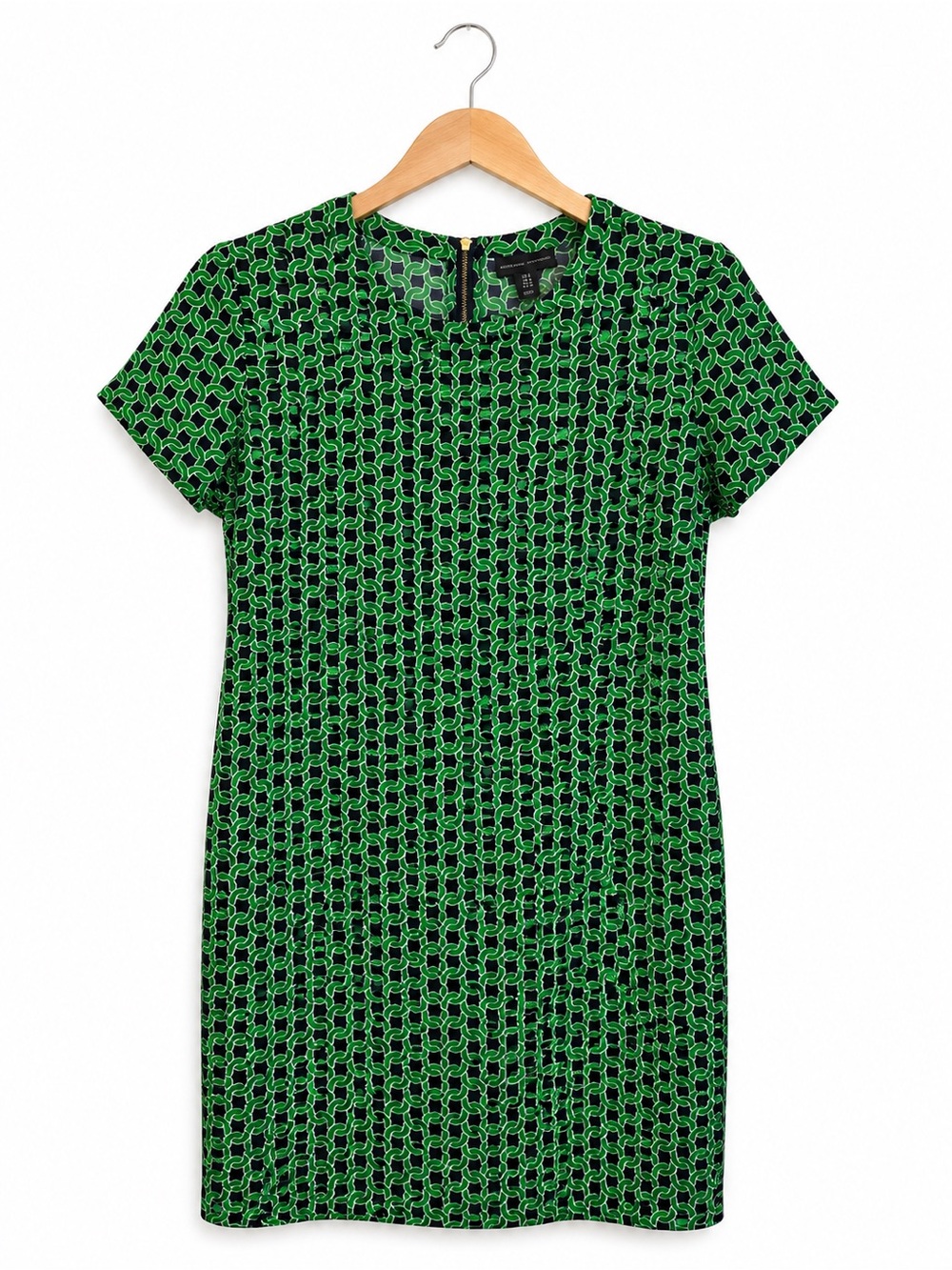 Adrienne Vittadini Green Navy Geometric Shift Dress Mod Preppy Mini Size 4